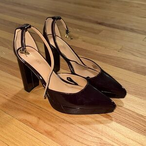 Maroon high platform heels